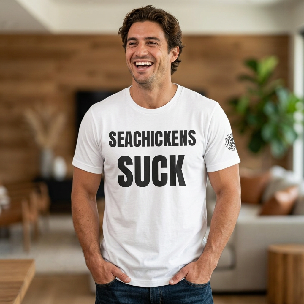 Seachickens Suck — Seattle Rivalry Tee — design detail